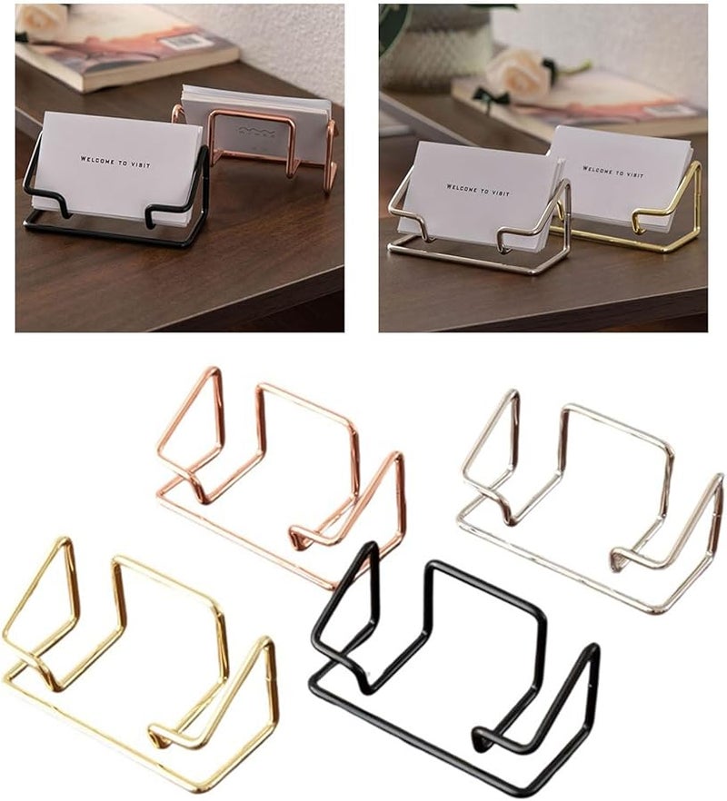 Gold Metal Business Card Stand Desktop Organizer High Capacity Storage Case - Image 2